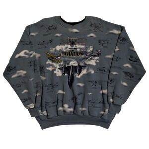 Vtg Art Unlimited History Of Aviation USAF Planes Jets Men's Size XXL 2XL AOP